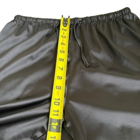 Feather Trimmed Black Satin Pajama Pants Bottoms Elastic Waist Drawstring Sz M - Picture 15 of 16